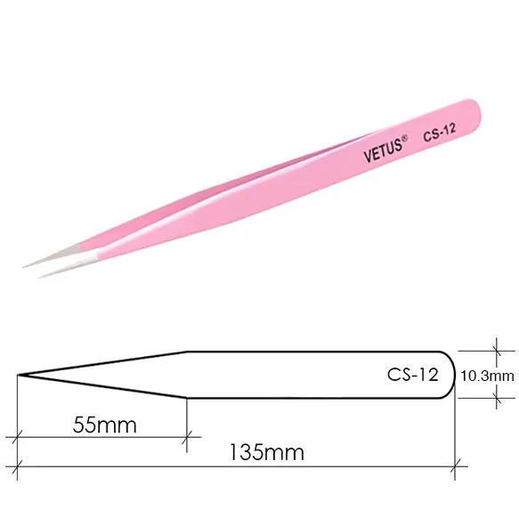 Genuine VETUS CS-12 tweezers for eyelash extensions, PINK