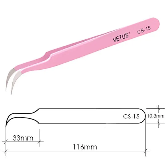Genuine VETUS CS-15 tweezers for eyelash extensions, PINK