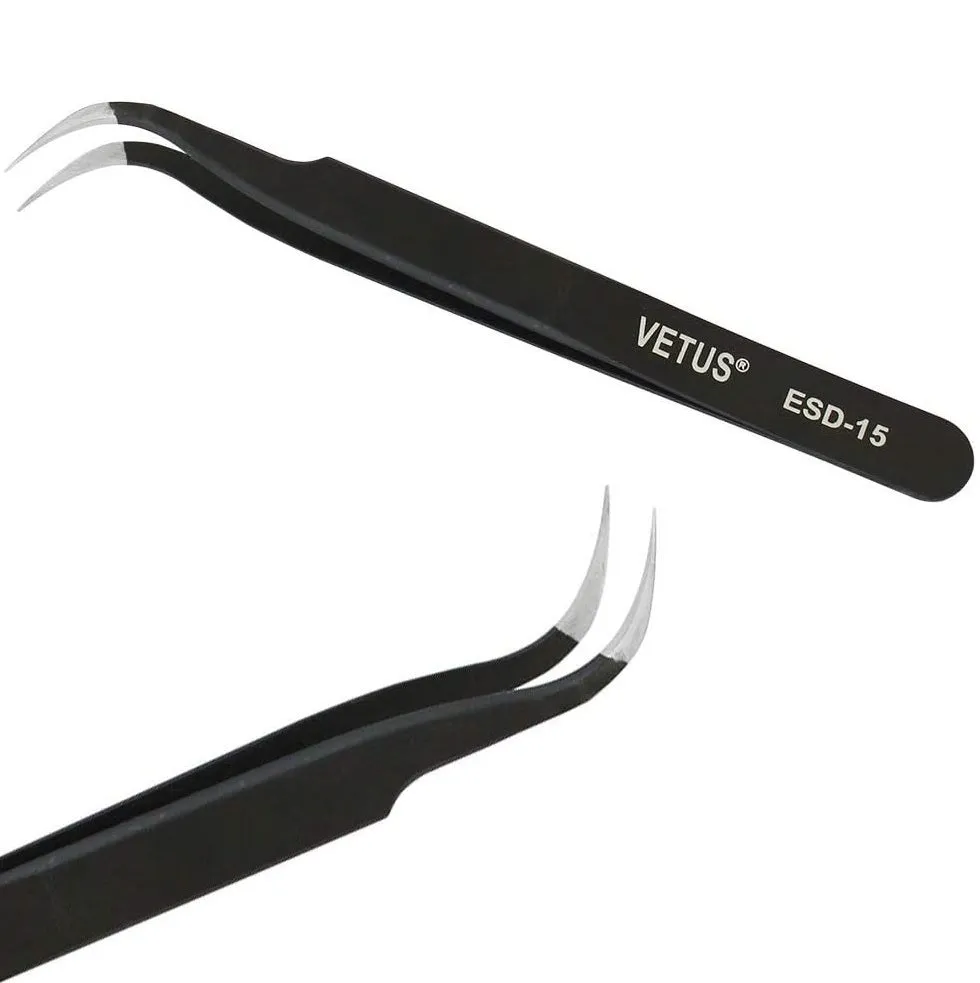 Genuine VETUS ESD-15 tweezers for eyelash extensions, BLACK