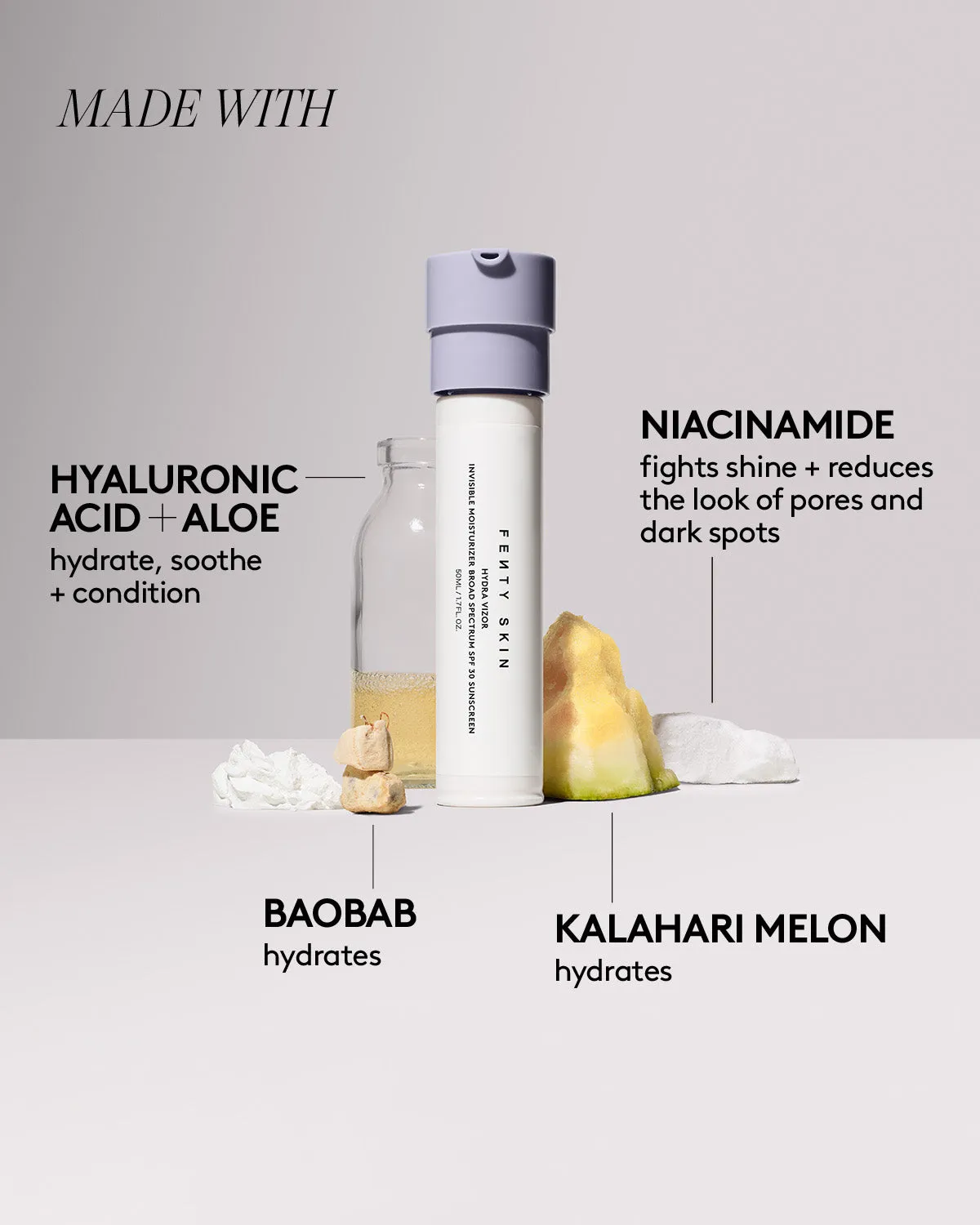 Hydra Vizor Fragrance-Free Invisible Moisturizer Broad Spectrum SPF 30 Sunscreen with Niacinamide   Kalahari Melon Fenty Beauty